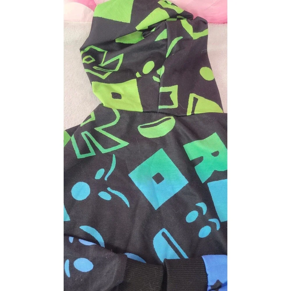 ​Roblox Hoodie Boys Size 15/16 Green Blue All Over Print Gamer Sweatshirt New